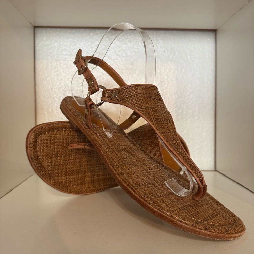 J. McLaughlin Nolita Tan Leather Thong Sandals Boho Resort Flat Minimalist 11